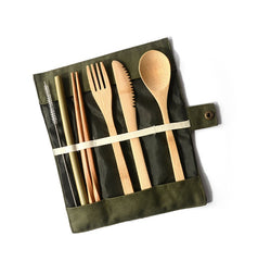 Bamboo Utensils Wooden Travel Cutlery Set Reusable Utensils With Pouch Camping Utensils Zero Waste Fork Spoon Knife Flatware Set