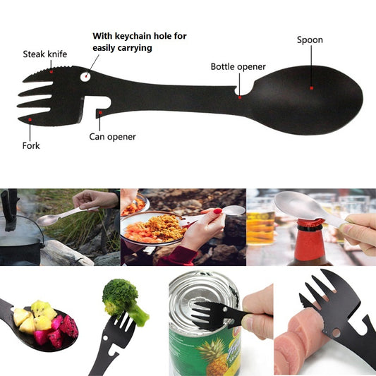 Tableware Multitool Bottle Stainless Steel Cutlery Flatware Utensil Fork Can Opener Spork Picnic Multi Tool