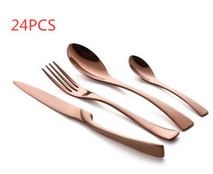 4PCS Set Black Stainless Steel Cutlery Korean Dinnerware Set Gifts Mirror Polishing Silverware Sets Scoop Knife and Fork Sets