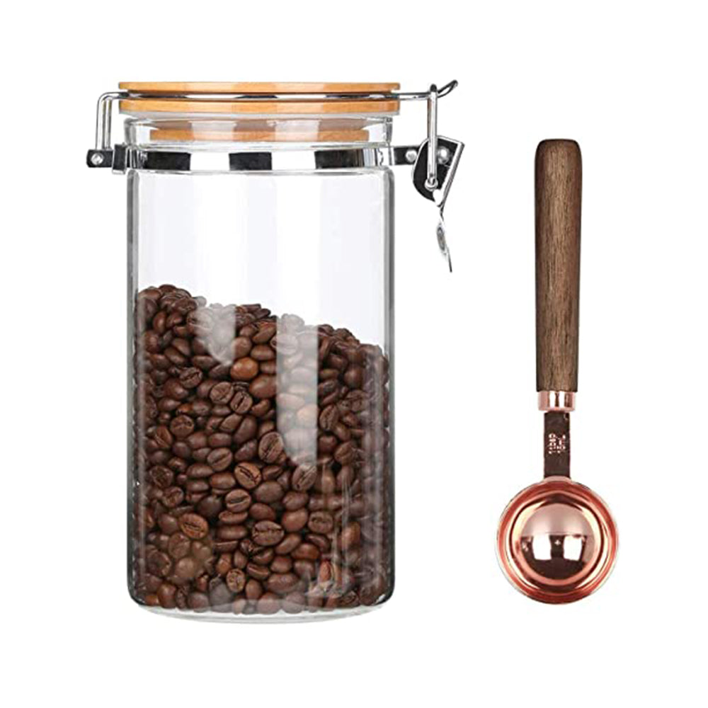 Glass Coffee Bean Storage Container with Airtight Lid, Glass Sealed Jar with Locking Clamp Lid for Coffee Beans,Coffee Storage Canister with Spoon