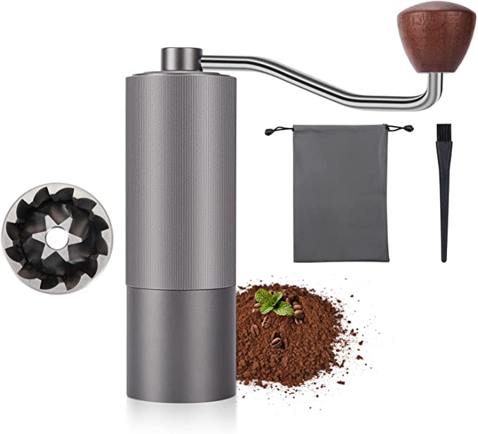 Manual Coffee Grinder, Hand Coffee Bean Grinder with Stainless Steel Conical Burr, Portable Mill Faster Grinding Efficiency Espresso to Coarse (Gray)