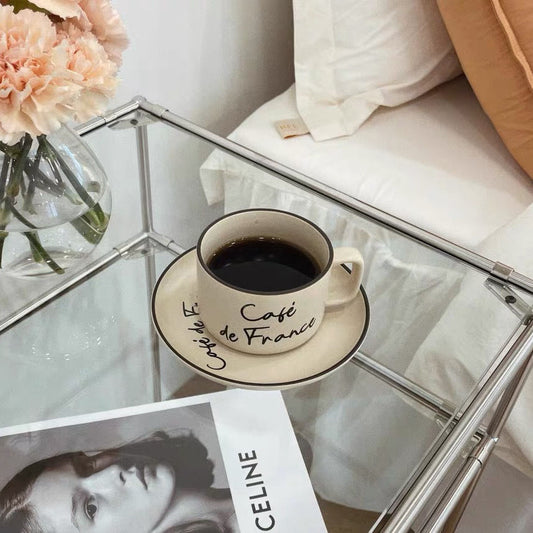 French Beige Vintage Mug Cups And Saucers