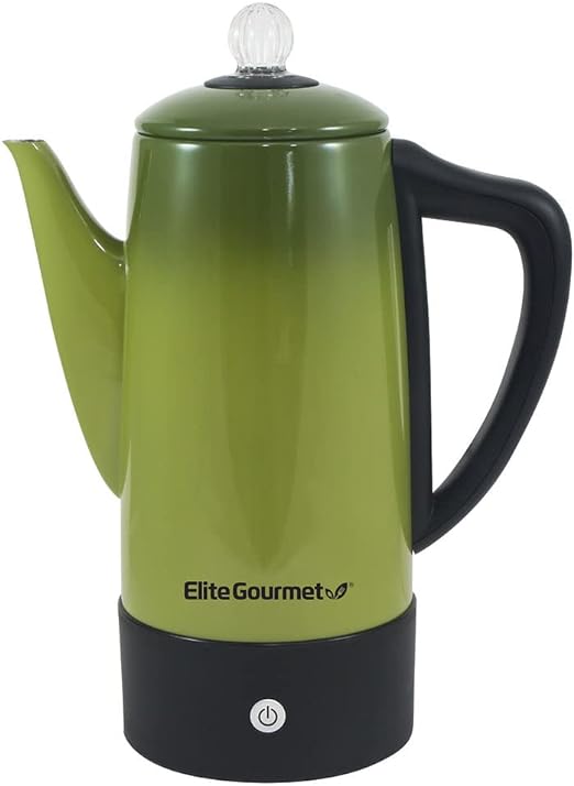 Elite Gourmet EC812G Vintage 50’s Electric Coffee Percolator Clear Brew Progress Knob Cool-Touch Handle Cord-less Serve, 12-Cup, Retro Green