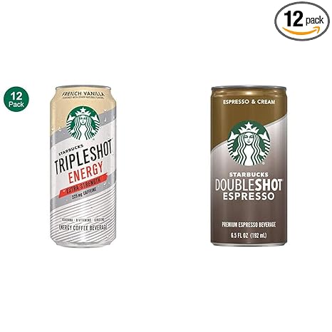 Starbucks Tripleshot Energy Extra Strength Espresso Coffee Beverage, French Vanilla (12 Pack) and Starbucks Ready to Drink Coffee, Espresso & Cream (12 Pack)