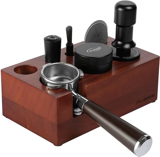 PUSEE Espresso Tamping Station, 54mm Espresso Organizer Station Fit for 51-54mm Espresso Accessories, Wood Espresso Station, Coffee Tamper Station, Adjustable Height (Accessories not included)