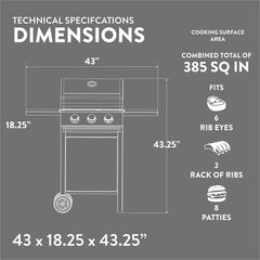 Burner Stainless Steel– Outdoor Cabinet Style with Wheels-High-Temperature Paint Coating Gas BBQ Grill – Elegant and Luxurious Design, Black