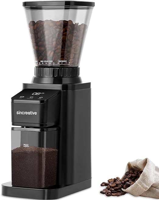 Molinillo de café de rebaba cónica, molinillo de café eléctrico antiestático con 48 ajustes de molienda, molinillo de café expreso automático con pantalla táctil grande para café expreso, café por goteo y prensa francesa, negro 