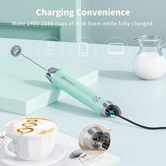 Maestri House Rechargeable Milk Frother with Stand, Handheld Electric Foam Maker Waterproof Detachable Stainless Steel Whisk Drink Mixer Foamer for Lattes, Cappuccino