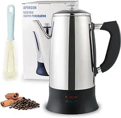 APOXCON Percolator Coffee Pot Electric ETL Approved, 12 Cup Stainless Steel Coffee Maker with Heat Resistant Glass Knob and Clean Brush, Coffee Percolator with Keep Warm Function, Cordless Serving