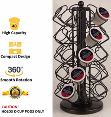 40x Pods Capacity K Cup Holders,K Cup Holder, K Cups Holder,K Cup Carousel, Coffee Pods Holder Storage Organizer Stand, No Assembly Required, Black (Deluxe Version,40 Pods Capacity)