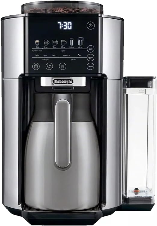 De'Longhi TrueBrew Drip Coffee Maker, Built in Grinder, Single Serve, 8 oz to 24 oz with 40 oz Carafe, Hot or Iced Coffee, Stainless,CAM51035M