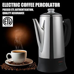 APOXCON Percolator Coffee Pot Electric ETL Approved, 12 Cup Stainless Steel Coffee Maker with Heat Resistant Glass Knob and Clean Brush, Coffee Percolator with Keep Warm Function, Cordless Serving