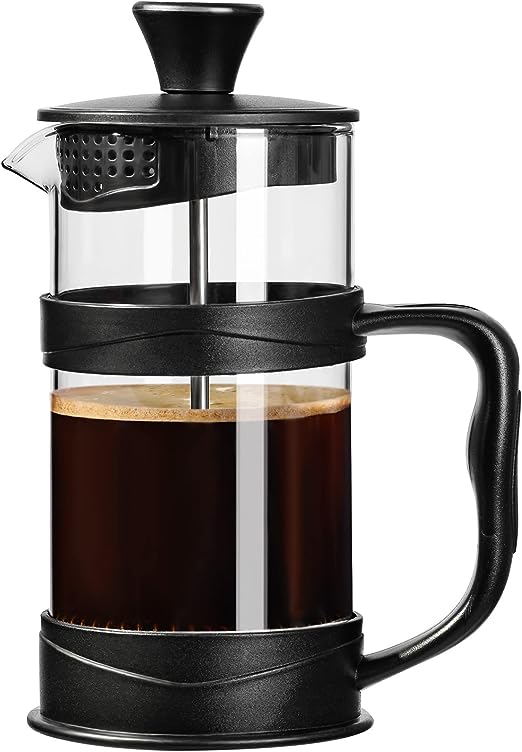 PARACITY Cafetera/té de prensa francesa, mini prensa de café/té para camping de filtro de acero inoxidable 304 y vidrio resistente al calor, cafetera de preparación fría de 11.8 oz para viajes y regalo en el hogar (negro)