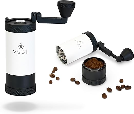 VSSL Java Manual Coffee Grinder, 20 Gram Capacity, Stainless Steel Burr, 50 Settings, Tusk White