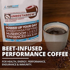 PureClean Performance UNBEETABREW Performance & Health Blend - Instant Beet Root Mushroom Coffee with L-Theanine & BioRibose - Energy, Focus, & Stamina - Vegan, Organic, USA Made (1 Bag 30 Servings)