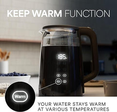 Veken Electric Tea Kettle, BPA Free, 1.7 Liter/ 1500W Hot Water Boiler Heater Pot, Digital Display Temperature Control, Keep Warmer, Automatic Shut Off, Boil Dry Protection, Glass Boiling Teapot