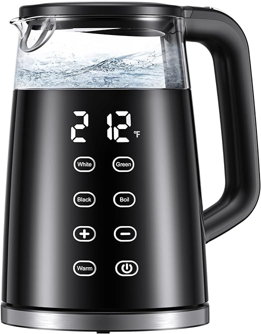 Veken Electric Tea Kettle, BPA Free, 1.7 Liter/ 1500W Hot Water Boiler Heater Pot, Digital Display Temperature Control, Keep Warmer, Automatic Shut Off, Boil Dry Protection, Glass Boiling Teapot