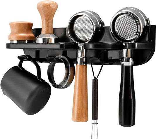 Espresso Tamper Holder Station Laelr Wall Mounted Coffee Station Organizer Coffee Distributor & Tamper 54mm/2.1'' Portafilter Storage Wall Shelf Espresso Accessories Organizer Rack for Bar Home Office