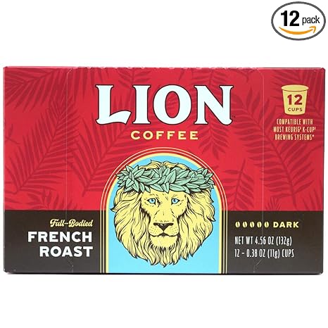 Lion Coffee French Roast, Single-Serve Coffee Pods - 12 Count Box