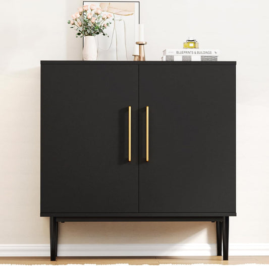 Modern Storage Cabinet, Free Standing Buffet Cabinet, Black Sideboard and Buffet Storage, Wood Accent Cabinet for Living Room, Hallway, Entryway, Dining Room, Bedroom (1, Black)