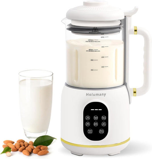 Nut Milk Maker, 35oz Automatic Soy Milk Maker for Homemade Almond, Oat, Soy Milk, Plant-Based Milk and Non-Dairy Beverages, Milk Maker Machine with Delay Start/Keep Warm/Self Clean/Boil Water (White)