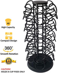 K Cups Holder,K Cup Carousel, Coffee Pods Storage Organizer Stand,Comes All in One Piece,No Assembly Required,1 Count,Black (Capacity of 40 Pods, Black)