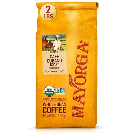 Mayorga Organics Coffee Cubano Roast Dark Coffee Dark Roast Whole Bean Coffee 2lbs Bag Café, Specialty-Grade, 100% USDA Organic, Non-GMO Verified, Direct Trade, Kosher