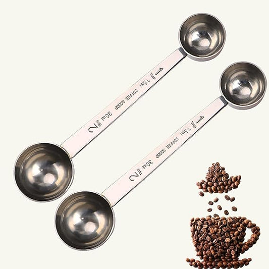 HLCM Premium 304 Stainless Steel Coffee Spoon Set - 1 Tbsp (15ml) & 2 Tbsp (30ml) Measuring Tablespoon, Long Handles Measuring Scoop for Coffee Powder, Espresso, Coffee Making(2PCS)