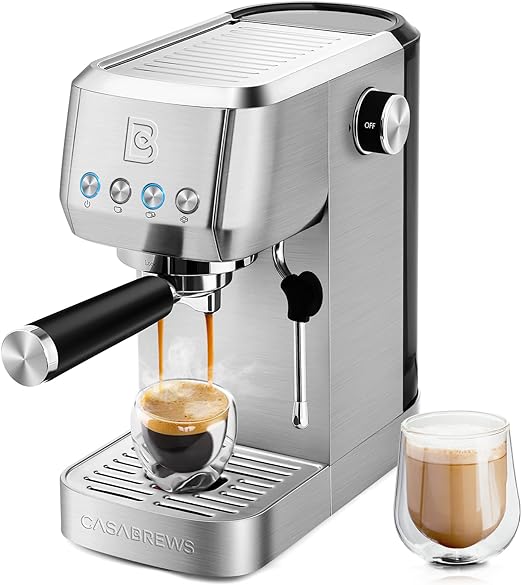 CASABREWS Espresso Machine 20 Bar, Professional Espresso Maker Cappuccino Machine with Steam Milk Frother, Stainless Steel Espresso Coffee Machine with 49oz Removable Water Tank, Gift for Dad Mom