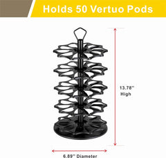 FlagShip 50 Vertuo Pods Carousel Holder Black Coffee Pod Holder 360° Rotating Rack Stand for Vertuoline Pods 5 Tier (50 Pods Capacity)