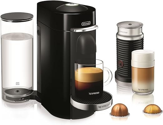 Nespresso VertuoPlus Deluxe Coffee and Espresso Machine by De'Longhi with Milk Frother, 4 Cups, Piano Black