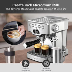 Geek Chef Espresso Machine, 20 Bar Espresso Maker with Milk Frother Steam Wand, Compact Coffee Machine with for Cappuccino,Latte, Fast Heating, Stainless Steel