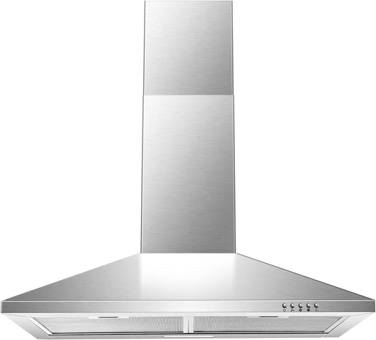 Range Hood 30 inch,Wall Mount Range Hood in Stainless Steel With Ducted/Ductless Convertible,Stove Vent Hood with Aluminum Filters,3 Speed Exhaust Fan,LED Light,Button Control