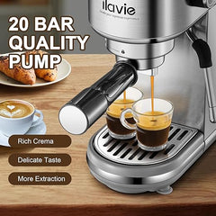 ILAVIE Espresso Machines 20 Bar, Espresso Maker for home with Milk Frother, Compact Coffee Machine for Latte, Macchiato, Cappuccino