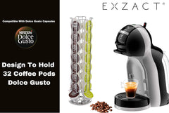 Exzact Coffee Capsule Holder, Compatible with Dolce Gusto Capsules (32pcs) - Coffee Capsule Stands Rotating Coffee Pod Holder Rack