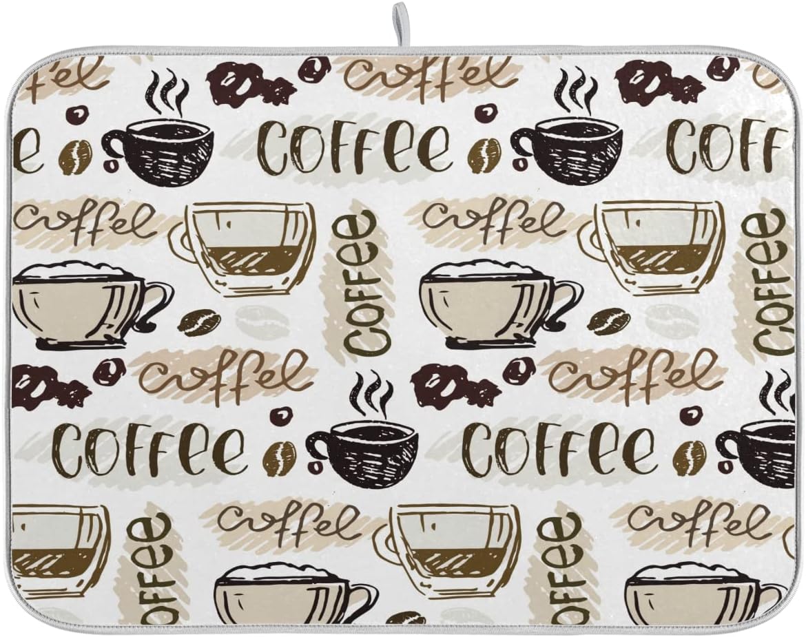 Coffee Mat Coffee Cup Drying Mat Coffee Maker Mat for Tabletop, Coffee Lover Microfiber Dish Drying Mats Cafe Bar Kitchen Spill Mat 16x18 Inch Medium