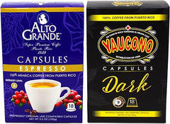 Alto Grande Espresso 18 Count and Yaucono Dark Espresso 18 Count Variety Pack Compatible with Nespresso Machines, 36 Single-Serve Capsules Total