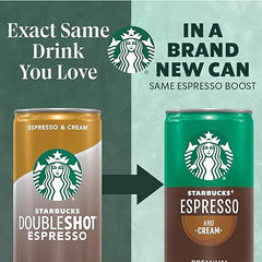 Starbucks Ready to Drink Coffee, Espresso & Cream, 6.5oz Cans (12 Pack) (Packaging May Vary)