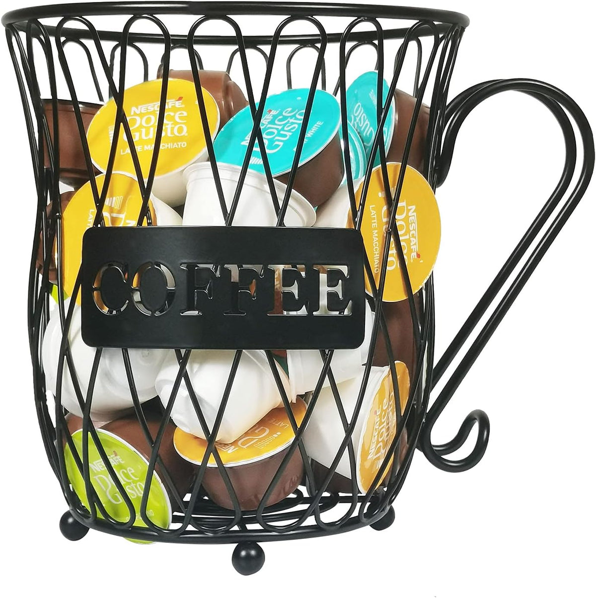 K Cup Coffee Pod Holder, Large Capacity Coffee Pod Storage Basket, Espresso Organizer Mug Cup for Keurig Kcup