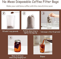 HOMYHEE No Mess Cold Brew Coffee Filters - 100 Count Disposable Fine Mesh Brewing Bags for Concentrate/Iced Coffee Maker, French/Cold Press Kit, Hot Tea in Mason Jar or Pitcher, 4 x 6 Inches