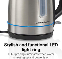 Electric Tea Kettle, Water Boiler & Heater, 1.7 Liter, Cordless Serving, 1500 Watts for Fast Boiling, Auto-Shutoff and Boil-Dry Protection, Stainless Steel with LED Light Ring (41037)