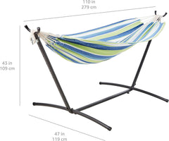 Basics Double Hammock with 9-Foot Space Saving Steel Stand and Carrying Case, 450 lb Capacity, Oasis Stripe, 110 x 47 x 43 inches