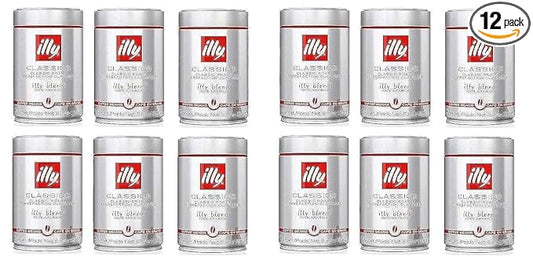 illy Coffee, Whole Bean, Medium Roast, 100 percent Arabica Bean Signature Italian Blend, Premium Gourmet Roast Pressurized Fresh, 8.8oz Can, 12 Pack