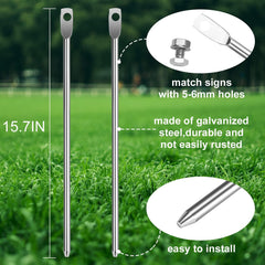 Stakes for Yard Signs, 15.7" Long / 0.3 Inch Thickness Sturdy Metal Sign Stakes for Ground Lawn, Hardware Included