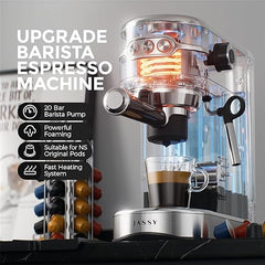 JASSY Espresso Machine Latte Coffee Makers 20 Bar Professional Cappuccino Machines with Milk Frother Compatible for NS Original Capsules with Milk Frother for Home Brewing,1450W(UP)