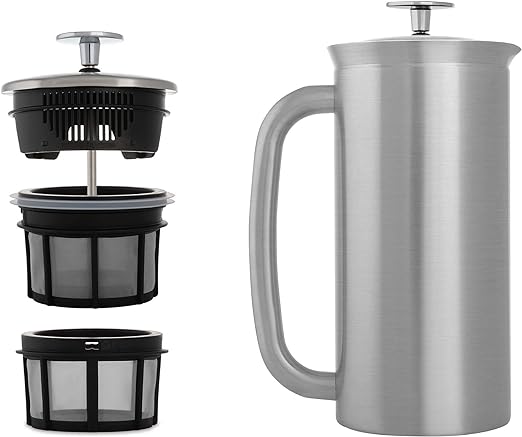 ESPRO - Prensa francesa P7 - Cafetera y tetera aislada de acero inoxidable de doble pared con microfiltro - Mantiene las bebidas calientes durante más tiempo, perfecta para el hogar (acero inoxidable cepillado, 18 oz)