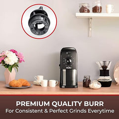 Mueller Molinillo de café SuperGrind Burr eléctrico con parte de molinillo de fresas extraíble: 12 tazas de café, 17 configuraciones de molienda con capacidad de tolva de granos de café de 5,8 oz/164 g, negro mate 