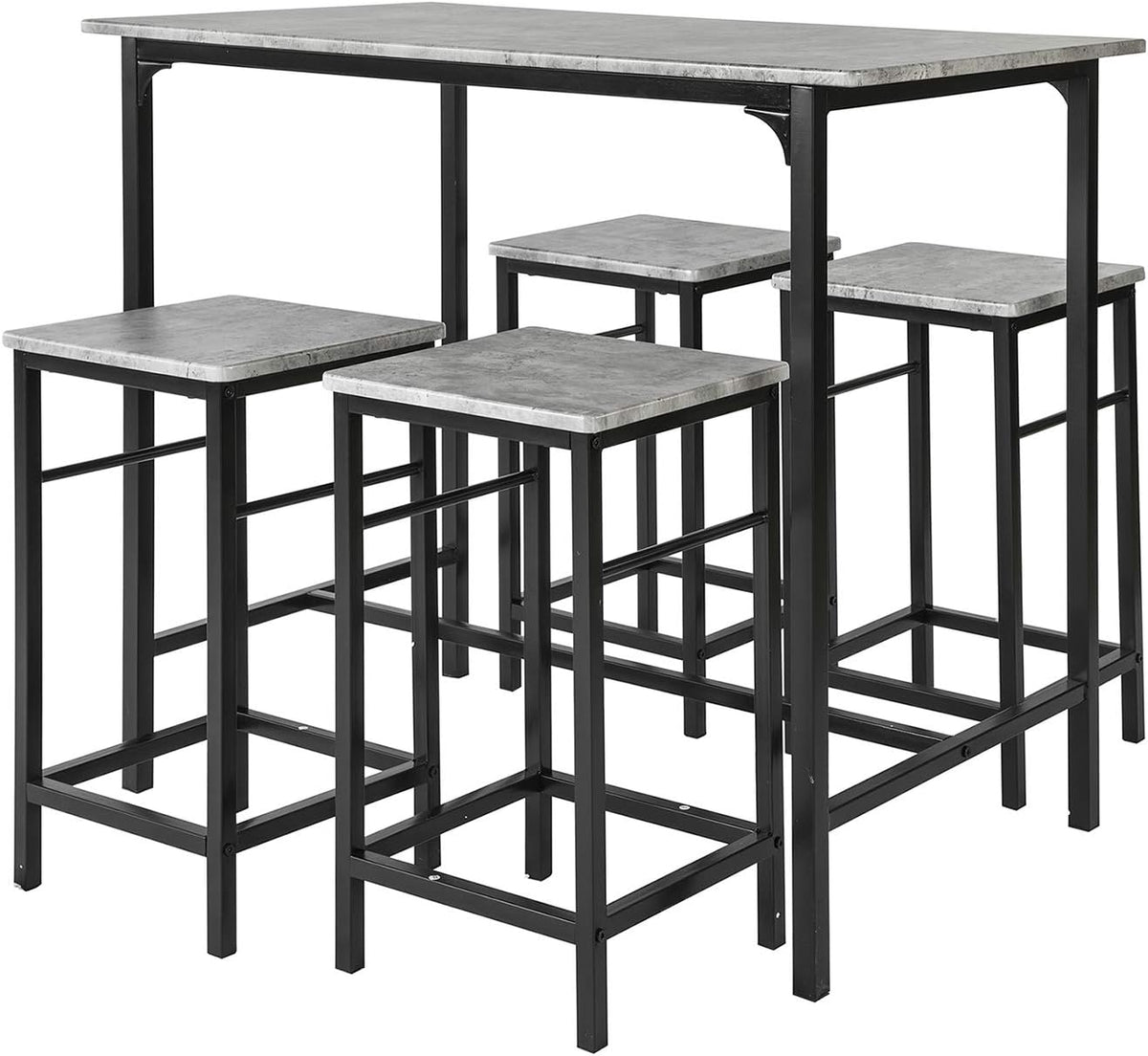 5 Pieces Dining Set for 4, Dining Table with 4 Stools, Home Kitchen Breakfast Table, Bar Table Set, Bar Table with 4 Bar Stools, Kitchen Counter with Bar Chairs, Gray OGT11-HG