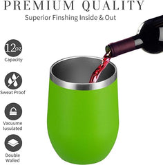 MEWAY 12oz/8 Pack Wine Tumbler Glasses with Lid - Stemless Double Wall Vacuum Stainless Steel Travel Tumbler - Keeping Cold & Hot for Wine,Coffee,Cocktails,Gifts (Fruit green,Set of 8)