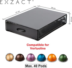 EXZACT Coffee Capsule Drawer Compatible with Vertuo Capsules Capacity 40 Pods Storage - Machine Stand 2-In-1 Matte Finish Top, Anti-Slip, Anti-Vibration Design - Pods Holder, Dispenser, Organiser